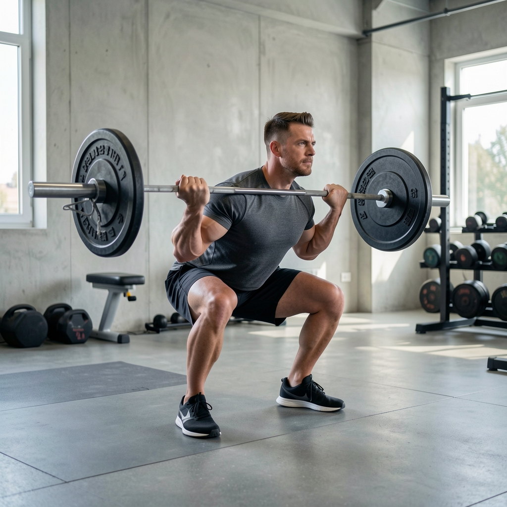 Man performing heavy deadlift in a purpose-built gym facility with brick walls, natural light through large windows, and chalk marks on barbell